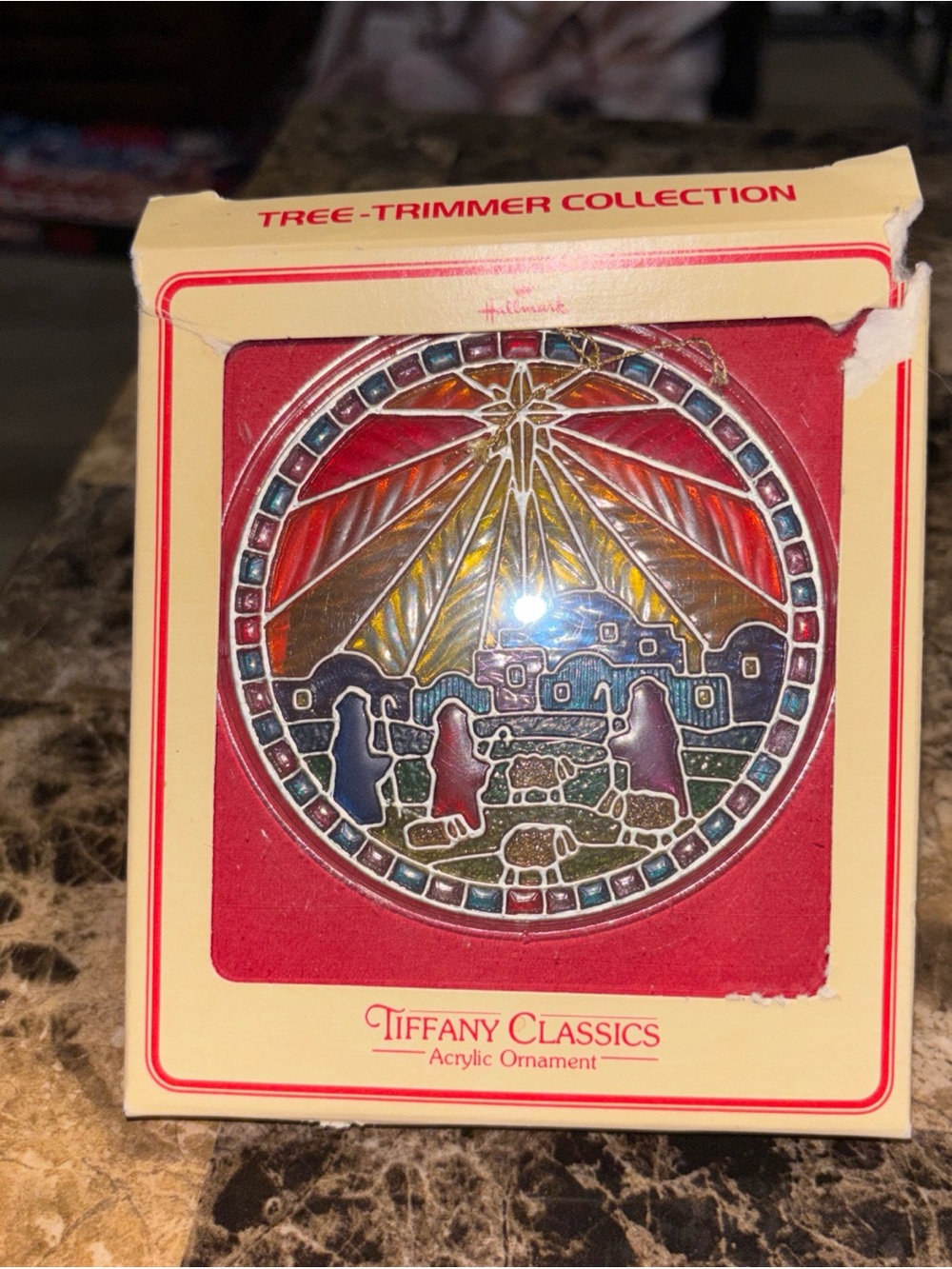 Hallmark Tiffany Classics Red and Multicolor Stained-Glass Nativity Ornament